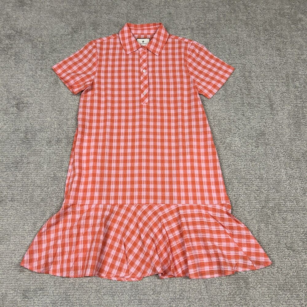 Tuckernuck May Polo Dress Womens XS Seersucker Pink Coral Ruffle Pockets Cotton